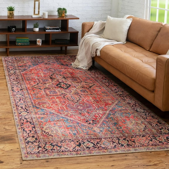 Unique Loom Timeless Collection Area Rug - Simon (7' 6" x 10' 6" Rectangle Red/Teal)