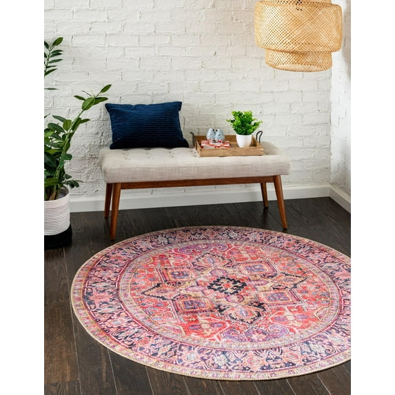 Unique Loom Timeless Collection Area Rug - Simon (7' 7" Round Red/Teal)