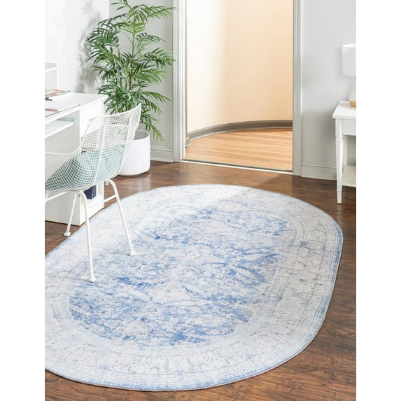 Unique Loom Timeless Collection Area Rug - Thaddeus (2' x 3' 1" Oval Blue/Gray)