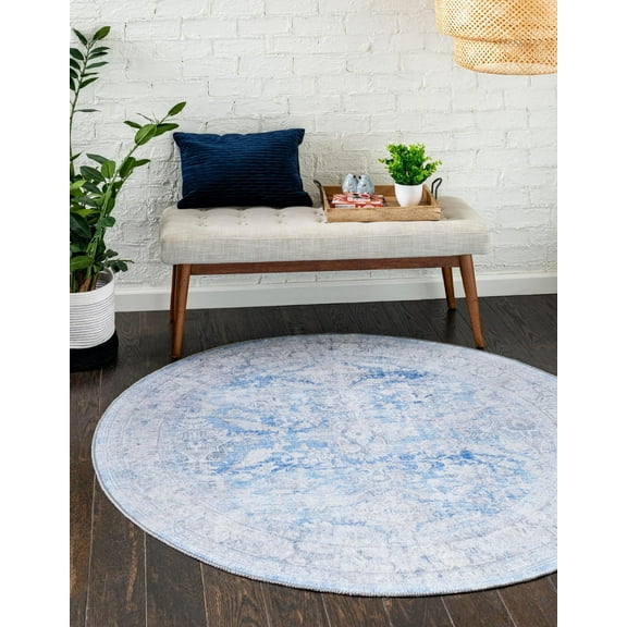 Unique Loom Timeless Collection Area Rug - Thaddeus (3' 6" Round Blue/Gray)