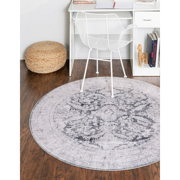 Unique Loom Timeless Collection Area Rug - Thaddeus (3' 6" Round Charcoal/Navy Blue)