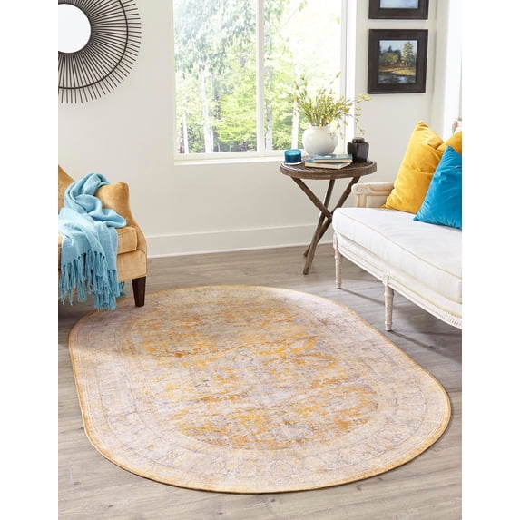 Unique Loom Timeless Collection Area Rug - Thaddeus (5' x 8' Oval Yellow/Gray)