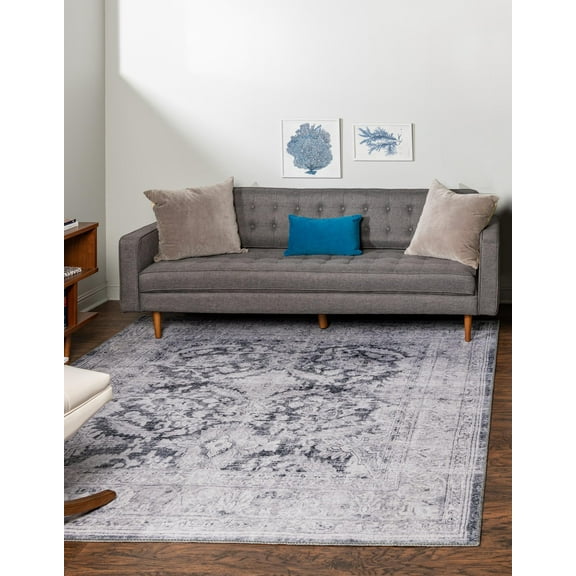 Unique Loom Timeless Collection Area Rug - Thaddeus (7' 6" Square Charcoal/Navy Blue)