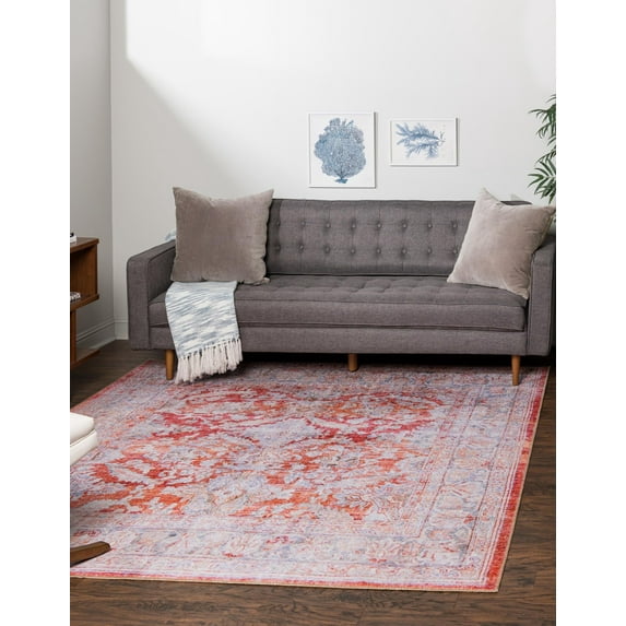 Unique Loom Timeless Collection Area Rug - Thaddeus (7' 6" Square Rust Red/Gold)