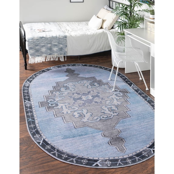 Unique Loom Timeless Collection Area Rug - Thomas (2' x 3' 1" Oval Blue Gray/Gray)