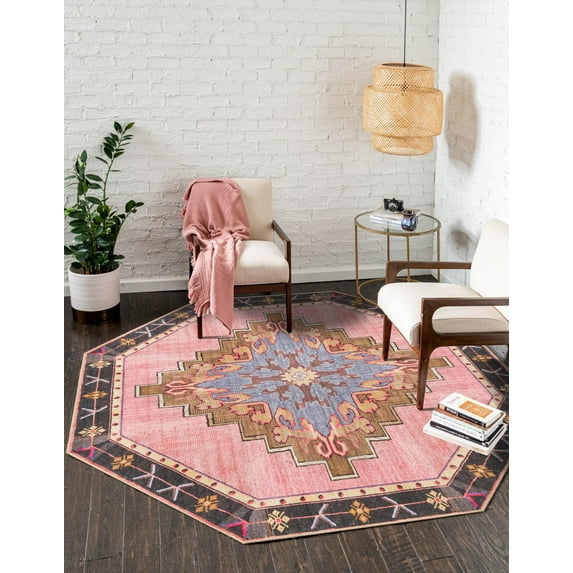 Unique Loom Timeless Collection Area Rug - Thomas (5' Octagon Pink/Blue)