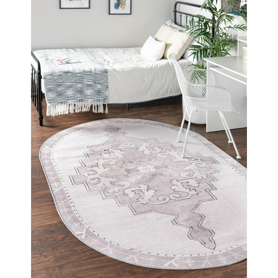 Unique Loom Timeless Collection Area Rug - Thomas (7' 6" x 10' 6" Oval white Gray/Gray)
