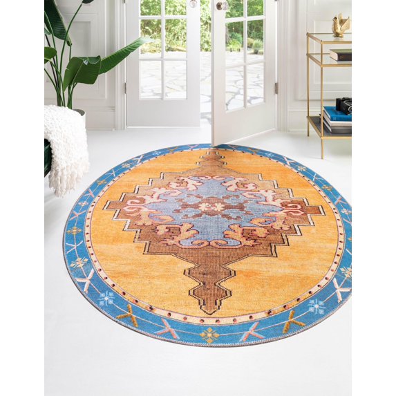 Unique Loom Timeless Collection Area Rug - Thomas (7' 7" Round Orange/Blue)