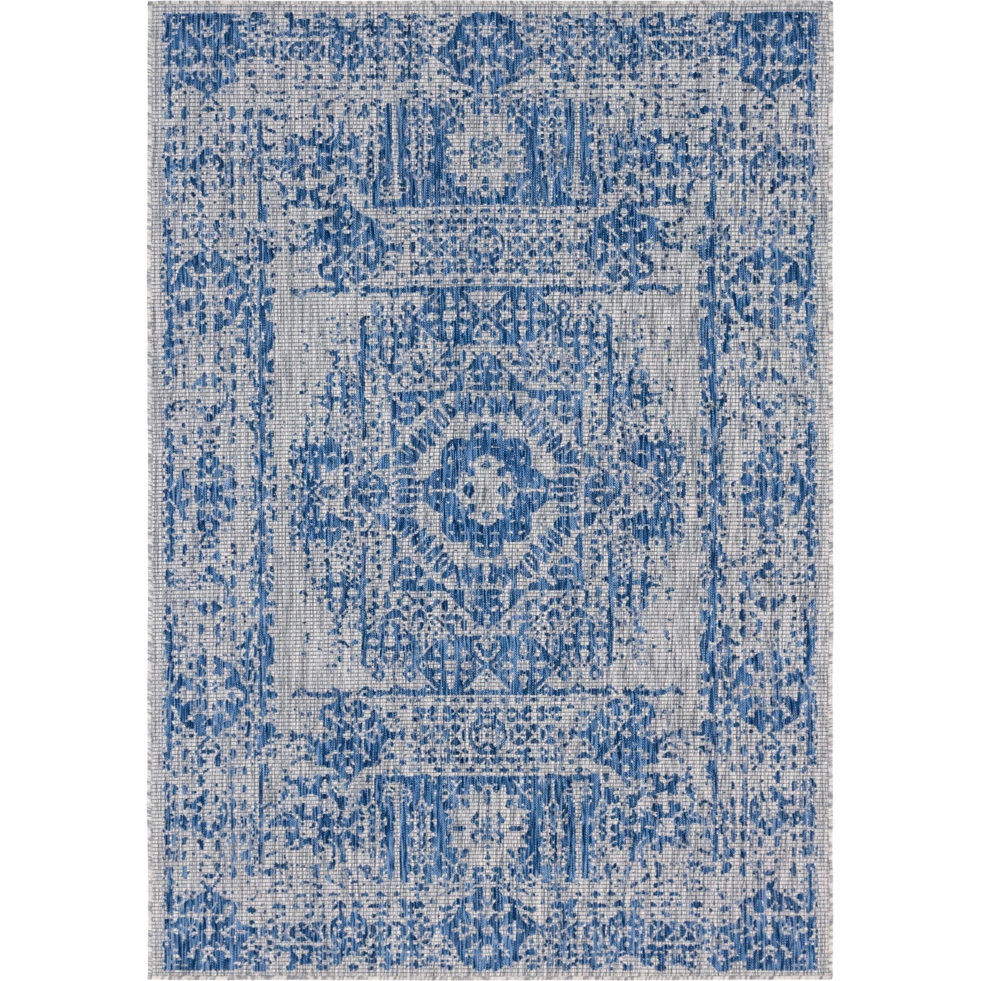 Elysian Blue 7' x 10' Flat Woven Synthetic Outdoor Rug