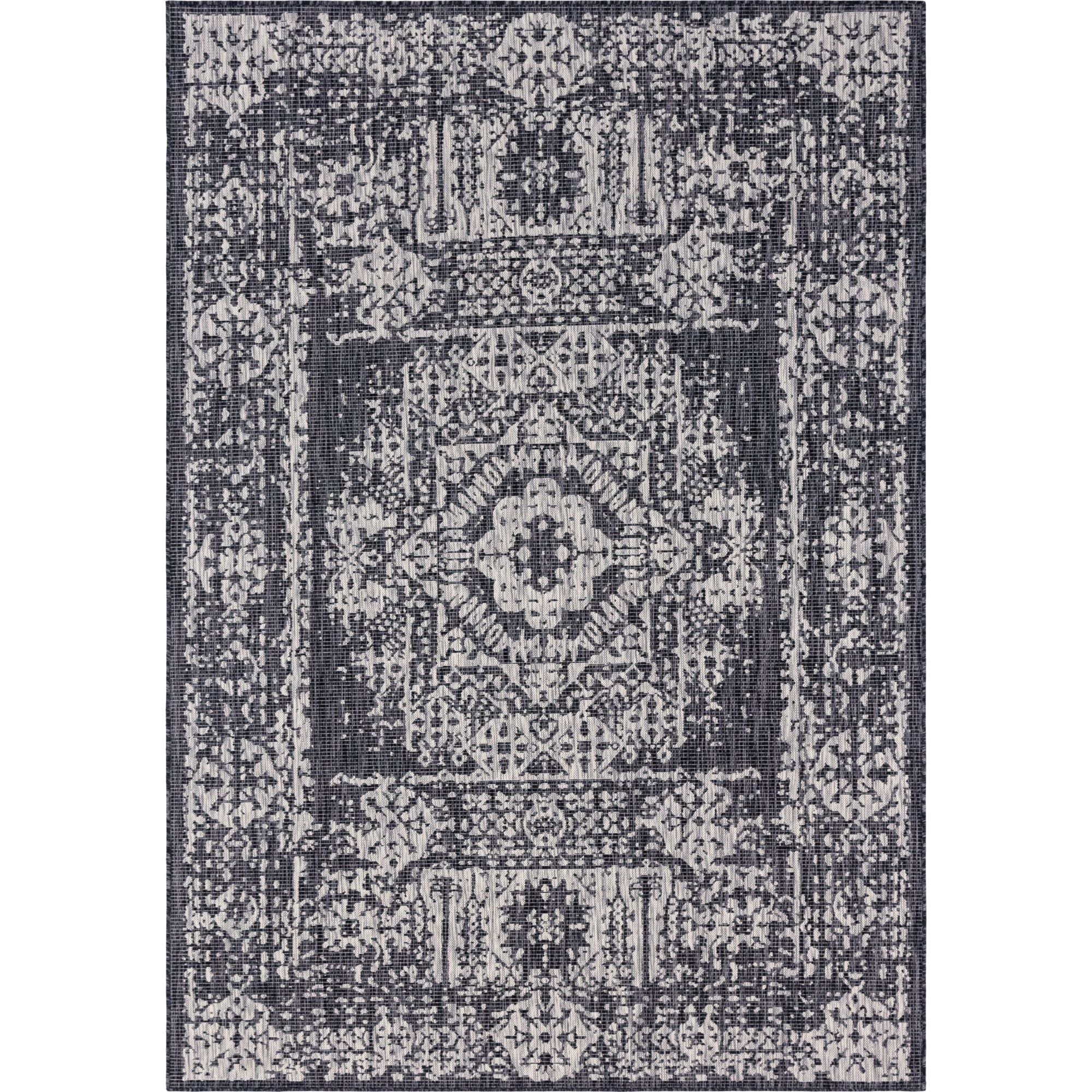 Charcoal Gray 7' x 10' Synthetic Rectangular Outdoor Rug
