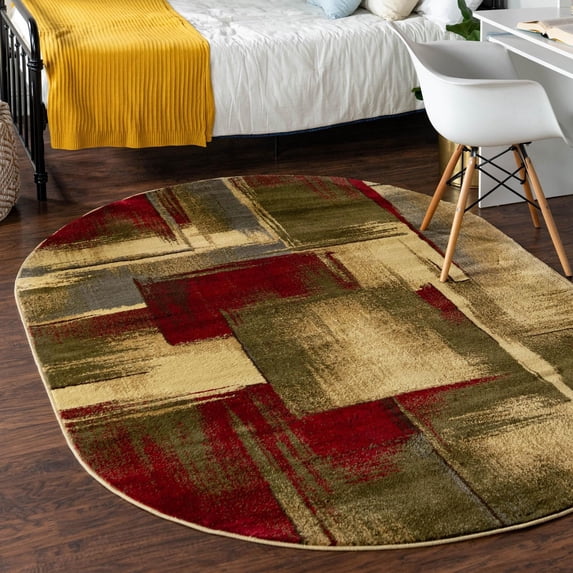 Unique Loom Barista Collection Area Rug - Timor (5' 3" x 8' Oval Multi/Red)
