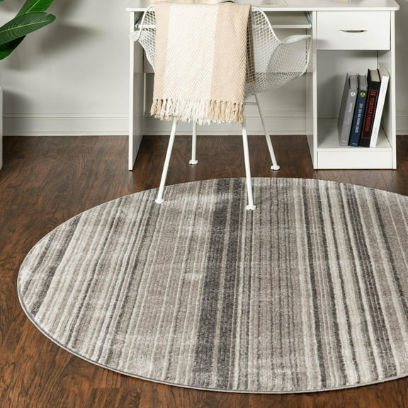 Unique Loom Gemstone Collection Area Rug - Topaz (7' 3" Round Gray/Ivory)