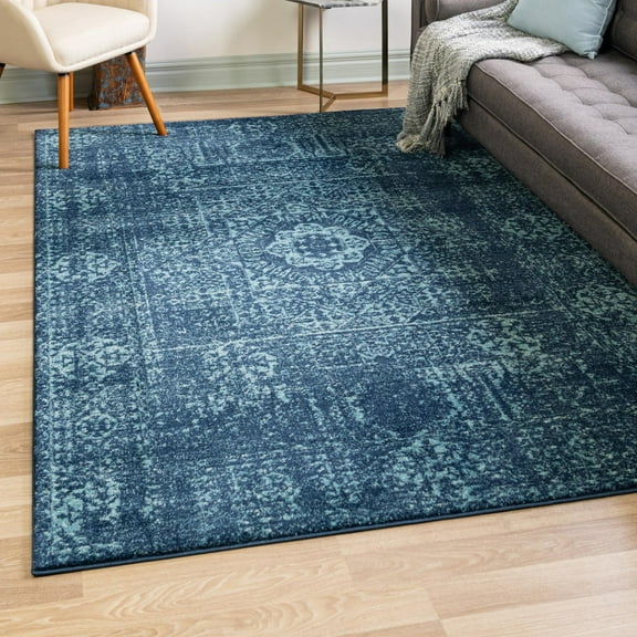 Unique Loom Tradition Collection Area Rug - Bouquet (4' 1" x 6' 1" Rectangle Navy Blue/Blue)