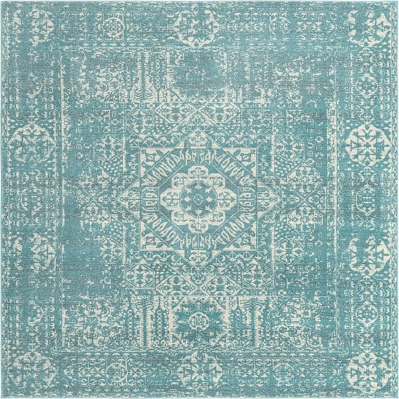 Unique Loom Tradition Collection Area Rug - Bouquet (8' 4" Square Light Blue/Blue)