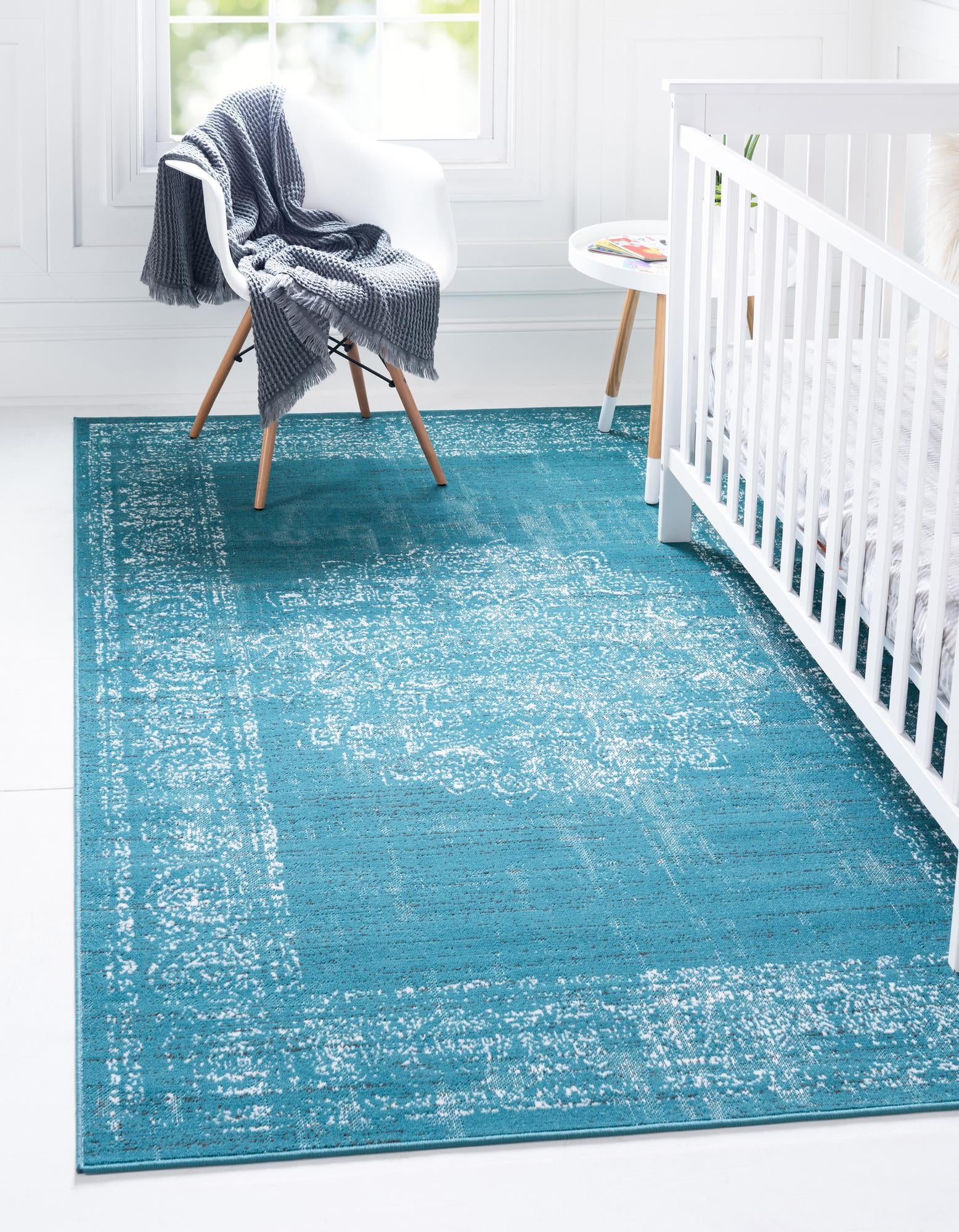 Serenity Blue 5' x 7' Easy-Care Synthetic Rectangular Rug