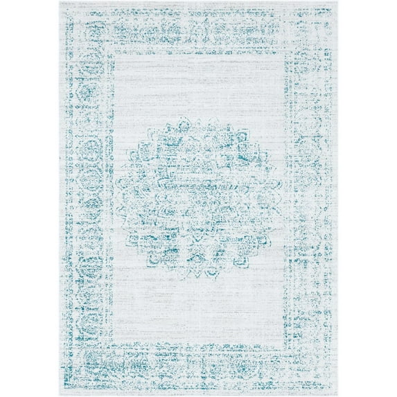 Unique Loom Traditional Aarhus Rug Cream/Blue 7' 11" x 10' Rectangle Medallion Transitional Perfect For Living Room Bed Room Dining Room Office