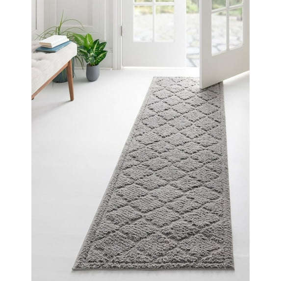 Unique Loom Trellis Shag Collection Area Rug - Traditional (2' x 6' 7" Runner Gray)