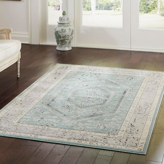 Unique Loom Aurelia Collection Area Rug - Trajan (10' x 14' Rectangle Aqua/Ivory)