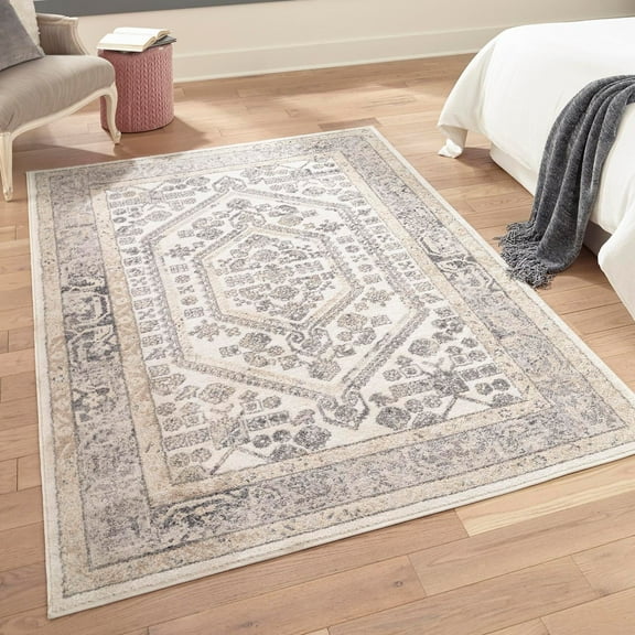 Unique Loom Aurelia Collection Area Rug - Trajan (2' x 3' Rectangle Ivory/Gray)