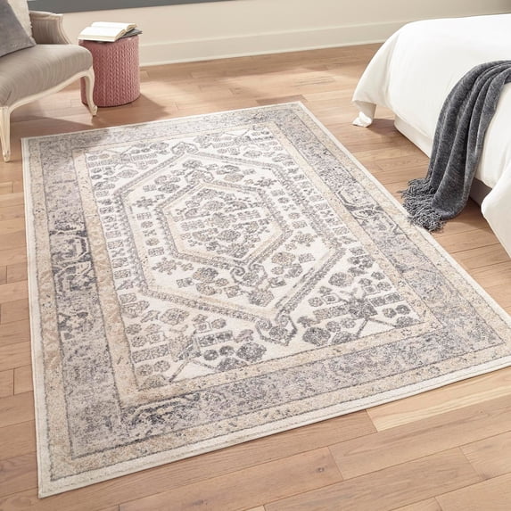 Unique Loom Aurelia Collection Area Rug - Trajan (3' x 5' 3" Rectangle Ivory/Gray)