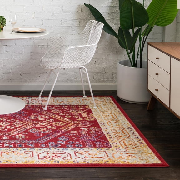 Unique Loom Aurelia Collection Area Rug - Trajan (9' x 12' Rectangle Magenta/Ivory)
