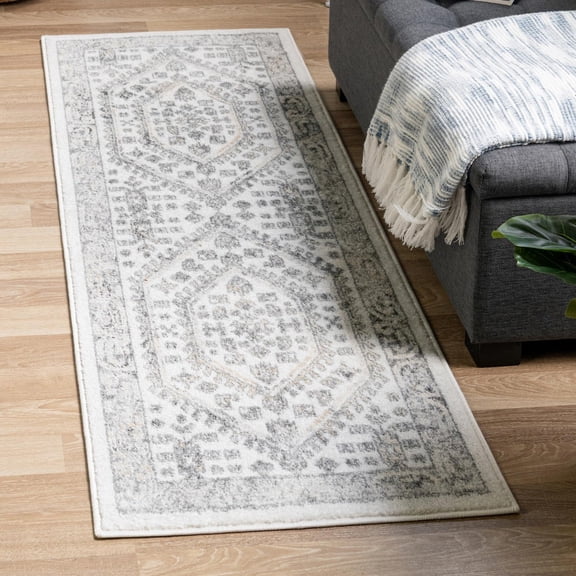 Unique Loom Aurelia Collection Area Rug - Trajan (2' x 6' Runner Ivory/Gray)