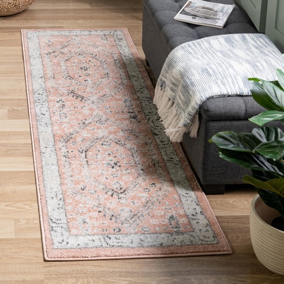 Unique Loom Aurelia Collection Area Rug - Trajan (2' x 6' Runner Rose/Black)