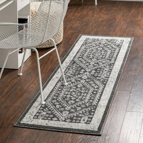 Unique Loom Aurelia Collection Area Rug - Trajan (2' x 8' Runner Charcoal/Black)