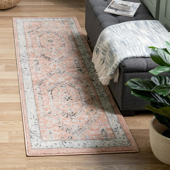 Unique Loom Aurelia Collection Area Rug - Trajan (2' 7" x 12' Runner Rose/Black)
