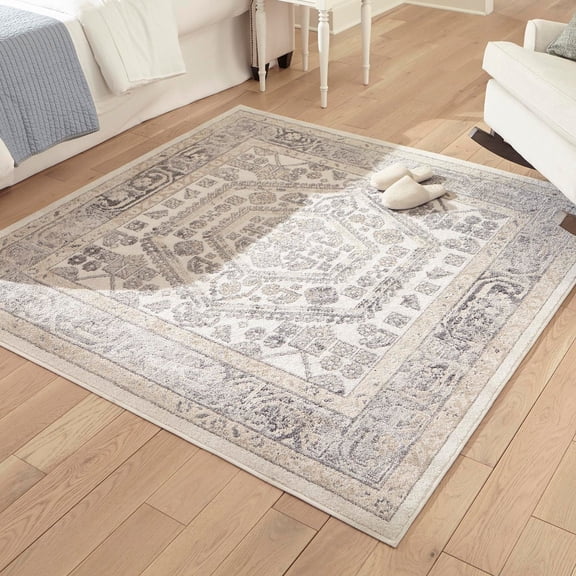 Unique Loom Aurelia Collection Area Rug - Trajan (4' Square Ivory/Gray)