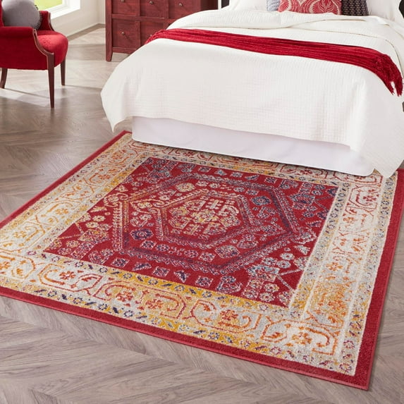 Unique Loom Aurelia Collection Area Rug - Trajan (7' 10" Square Magenta/Ivory)