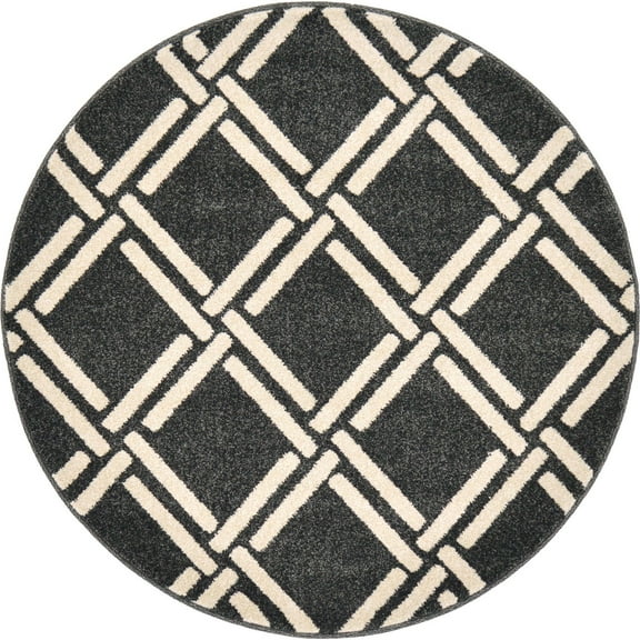 Unique Loom Trellis Collection Area Rug (3' 3" Round Black/Beige)
