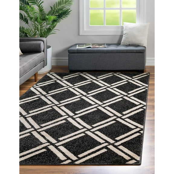 Unique Loom Trellis Collection Area Rug (5' 1" x 8' Rectangle Black/Beige)