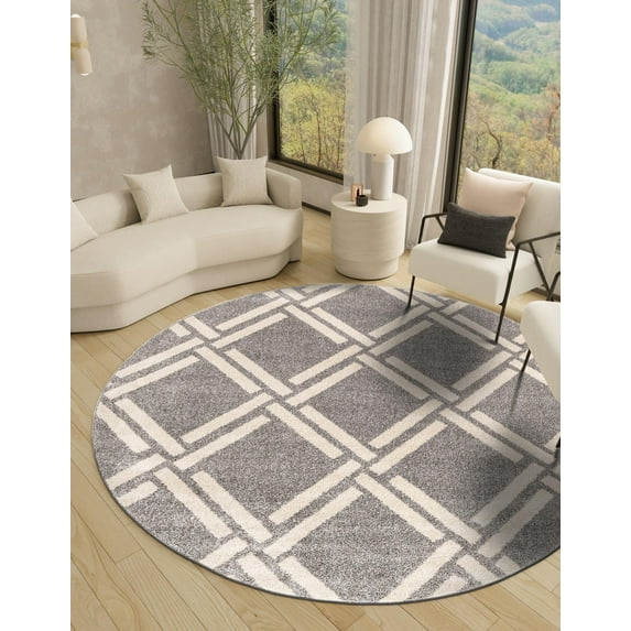 Unique Loom Trellis Collection Area Rug (8' Round Gray/Beige)