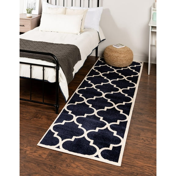 Unique Loom Trellis Collection Area Rug - Austin (2' 7" x 8' Runner Navy Blue/Beige)