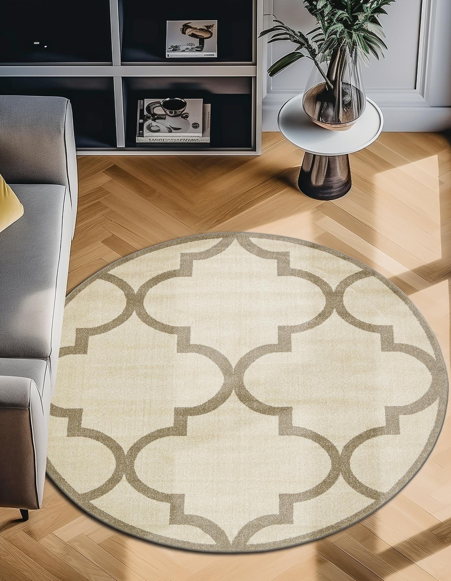 Unique Loom Trellis Collection Area Rug - Austin (8' Round Beige and ...