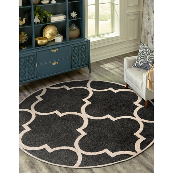 Unique Loom Trellis Collection Area Rug - Austin (8' Round Black and White/Black)