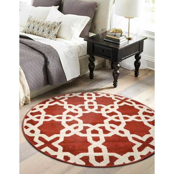 Unique Loom Trellis Collection Area Rug - Charlotte (3' 3" Round Dark Terracotta/Beige)