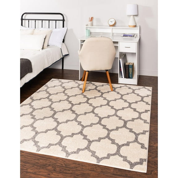 Unique Loom Trellis Collection Area Rug - Philadelphia (10' Square Beige and Gray/Gray)