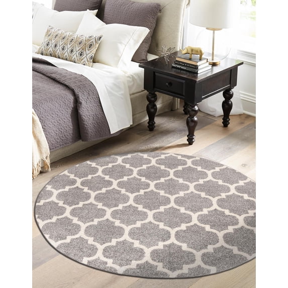 Unique Loom Trellis Collection Area Rug - Philadelphia (12' 2" Round Dark Gray/Beige)