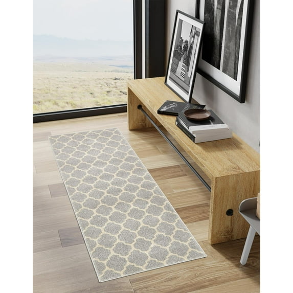 Unique Loom Trellis Collection Area Rug - Philadelphia (2' 7" x 19' 8" Runner Light Gray/Beige)