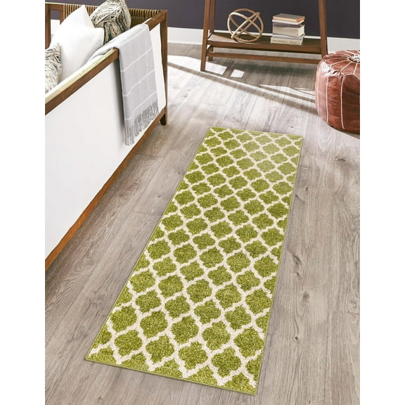 Unique Loom Trellis Collection Area Rug - Philadelphia (2' x 6' 1" Runner Light Green/Beige)