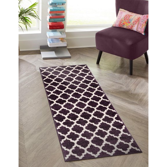 Unique Loom Trellis Collection Area Rug - Philadelphia (2' x 6' 1" Runner Purple/Ivory)