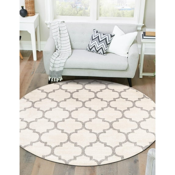 Unique Loom Trellis Collection Area Rug - Philadelphia (6' 1" Round Beige and Gray/Gray)