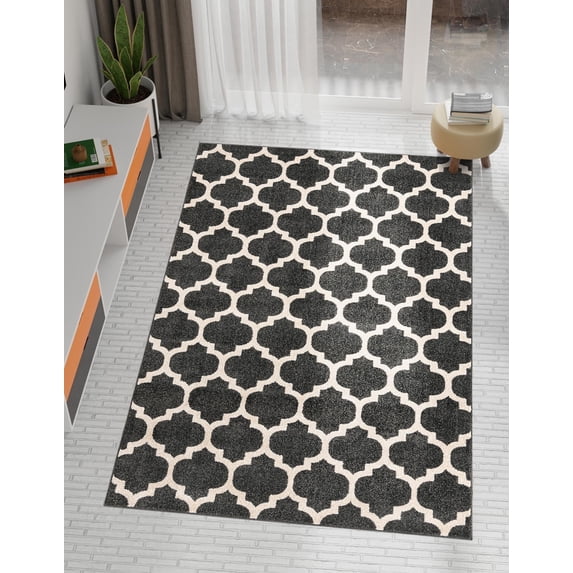Unique Loom Trellis Collection Area Rug - Philadelphia (6' 1" x 9' Rectangle Black/Beige)