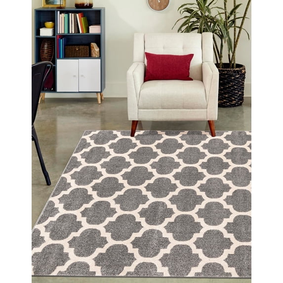 Unique Loom Trellis Collection Area Rug - Philadelphia (6' 1" x 9' Rectangle Dark Gray/Beige)