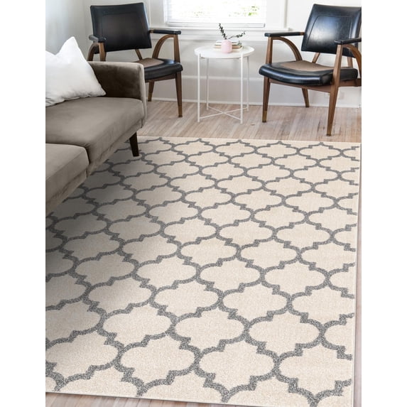 Unique Loom Trellis Collection Area Rug - Philadelphia (7' 1" x 10' Rectangle Beige and Gray/Gray)