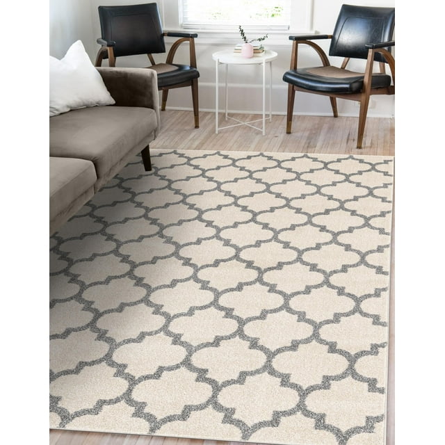 Unique Loom Trellis Collection Area Rug - Philadelphia (7' 10" x 11' Rectangle Beige and Gray/Gray)