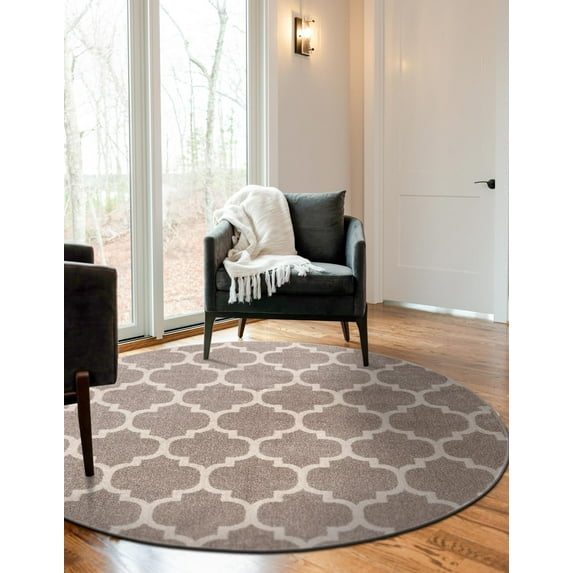 Unique Loom Trellis Collection Area Rug - Philadelphia (8' Round Light Brown/Beige)
