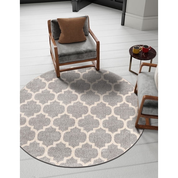Unique Loom Trellis Collection Area Rug - Philadelphia (8' Round Light Gray/Beige)